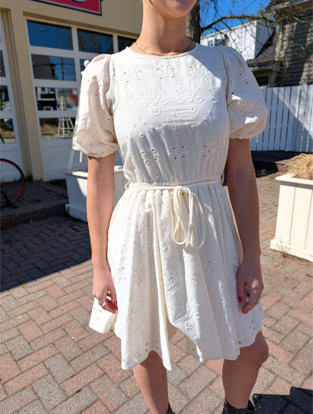 Eyelet Belted Mini Dress