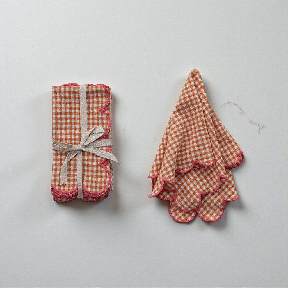 Gingham Cotton Scalloped Edge Napkins S/4