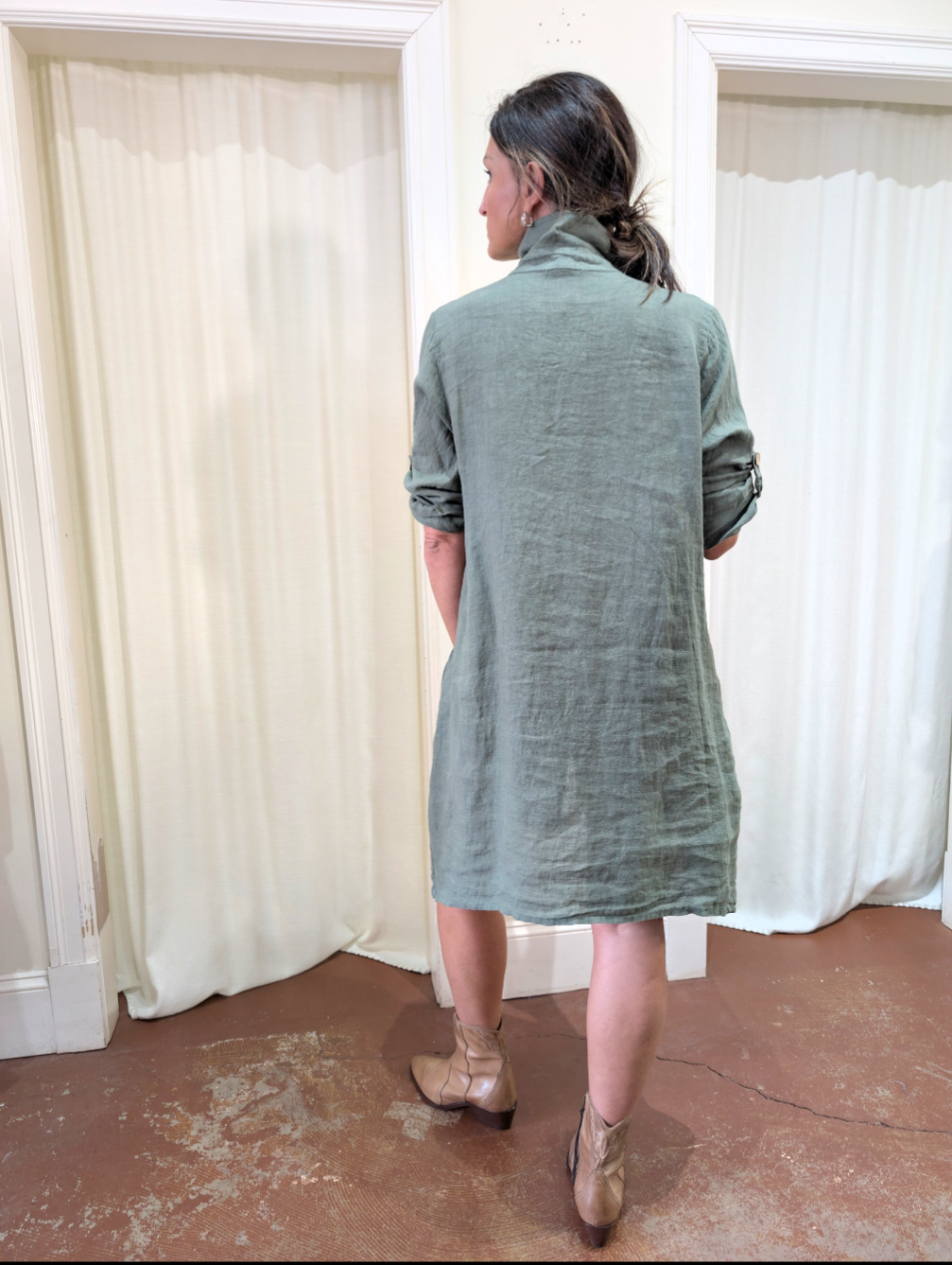 Linen Button Down Tunic with Pockets