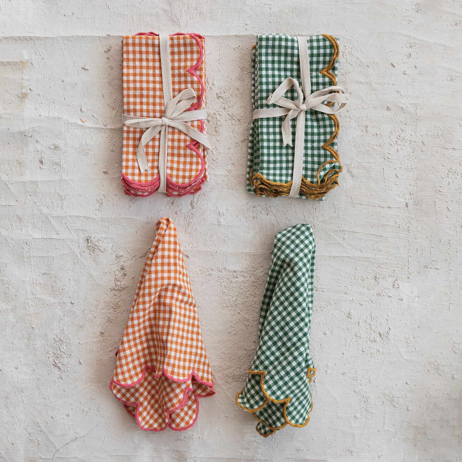 Gingham Cotton Scalloped Edge Napkins S/4