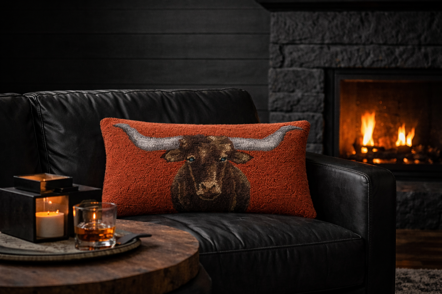 Longhorn Hooked Pillow