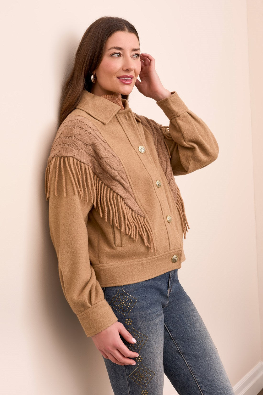 Fringe Jacket with Knit Details