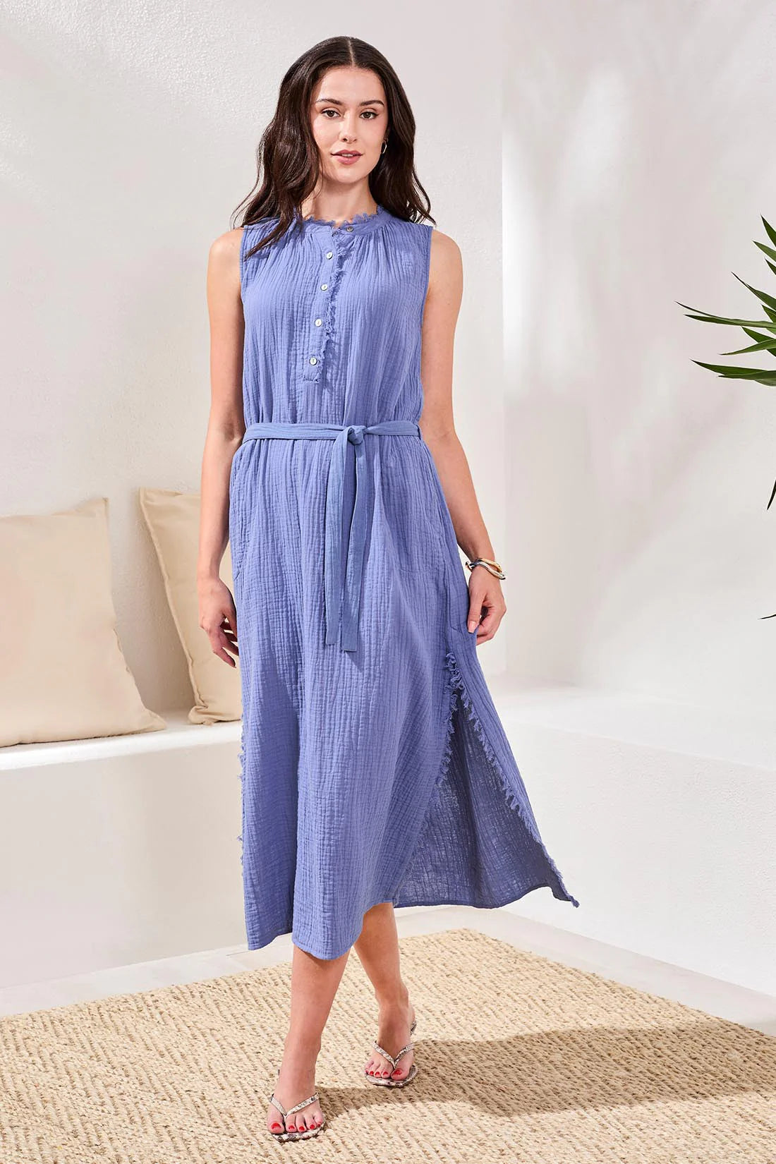 Crinkle Gauze Belted Maxi Dress