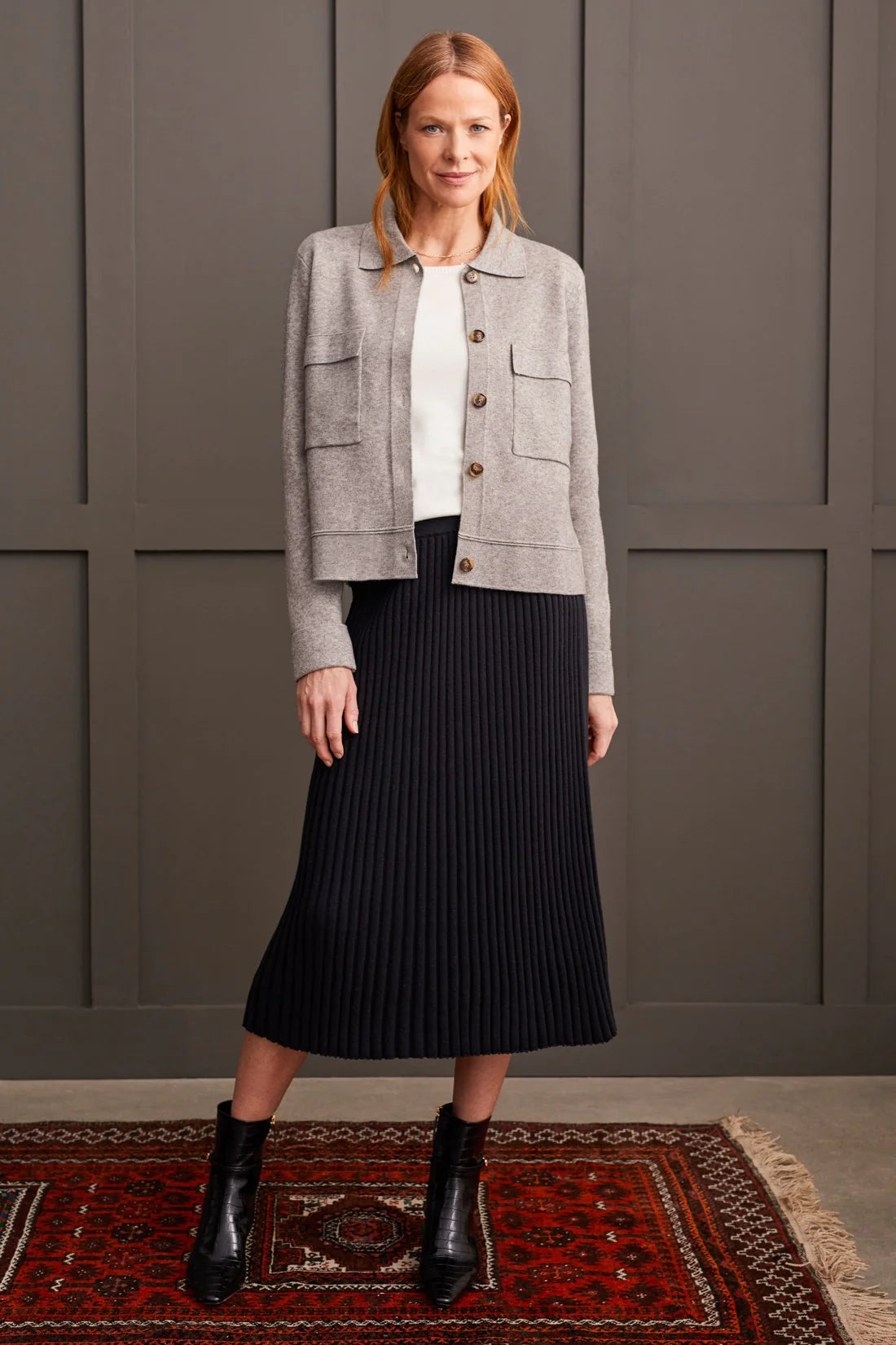 Double Knit Collared Sweater Cardigan