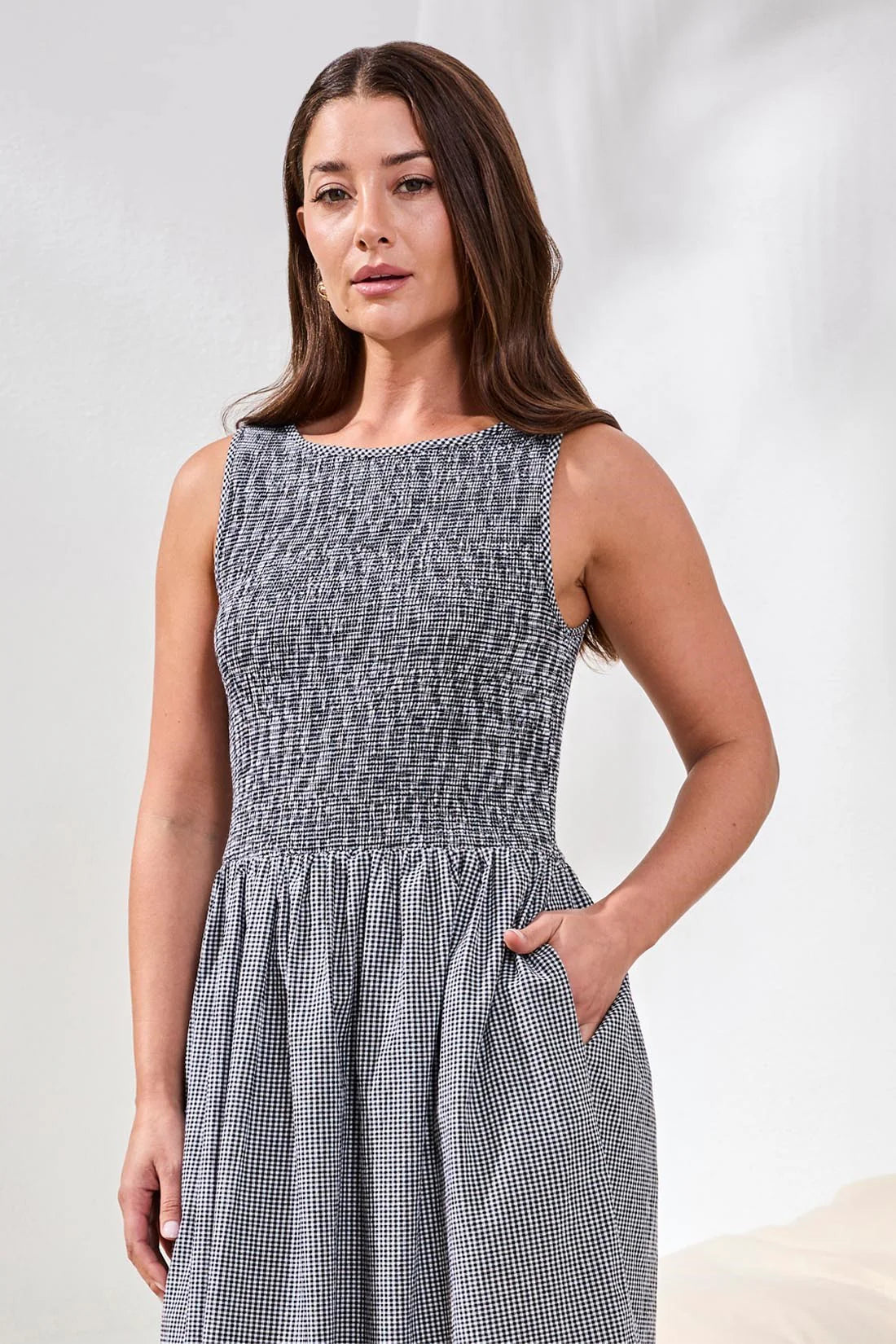 Gingham Smocked Bodice Maxi Dress