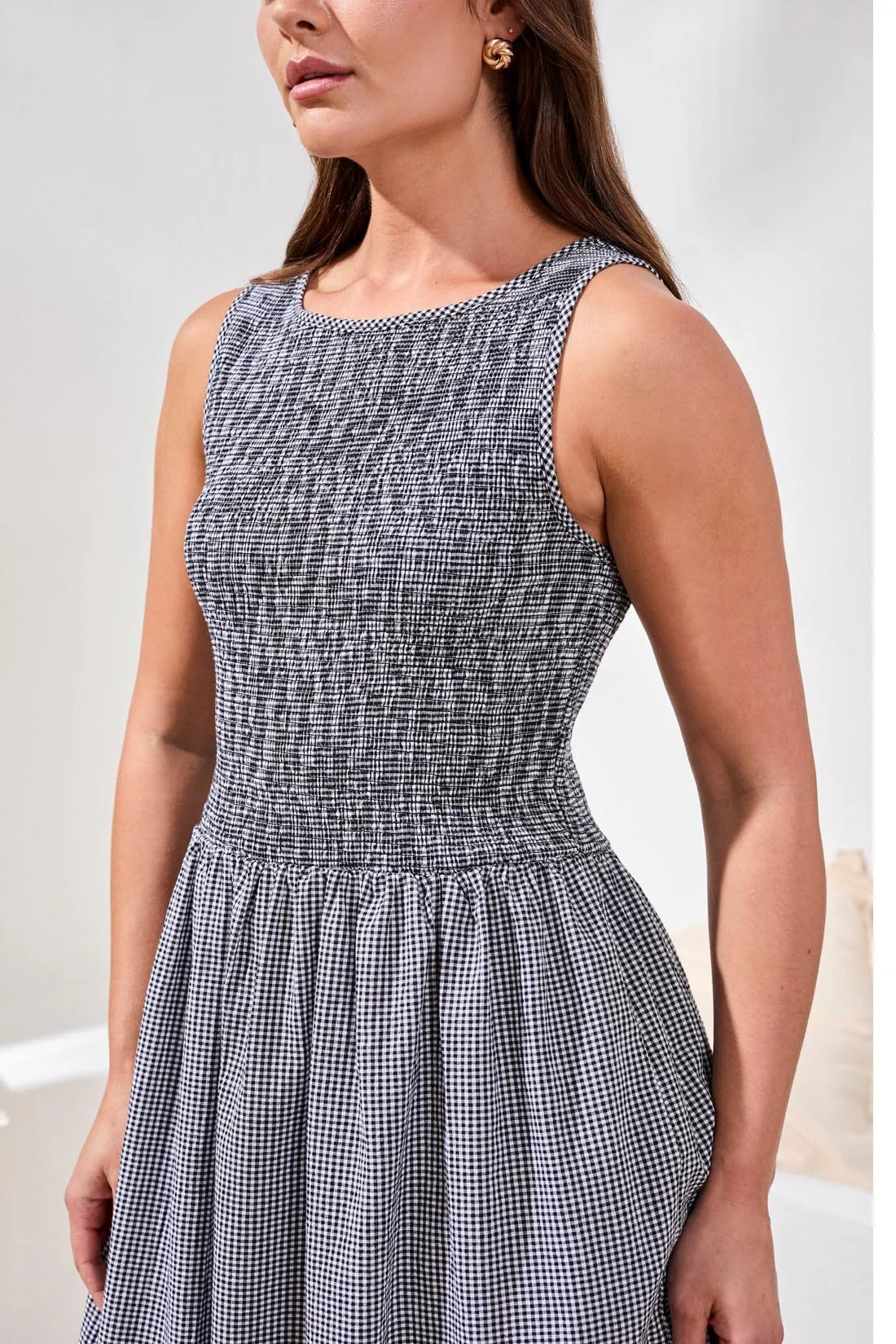 Gingham Smocked Bodice Maxi Dress
