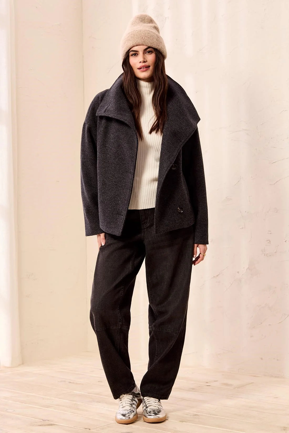 Lofty Knit Funnel Neck Coat