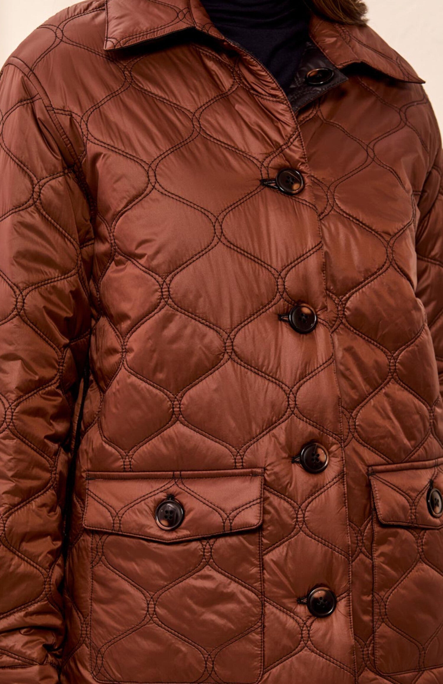 Reversible Diamond Quilted Button Front Jacket