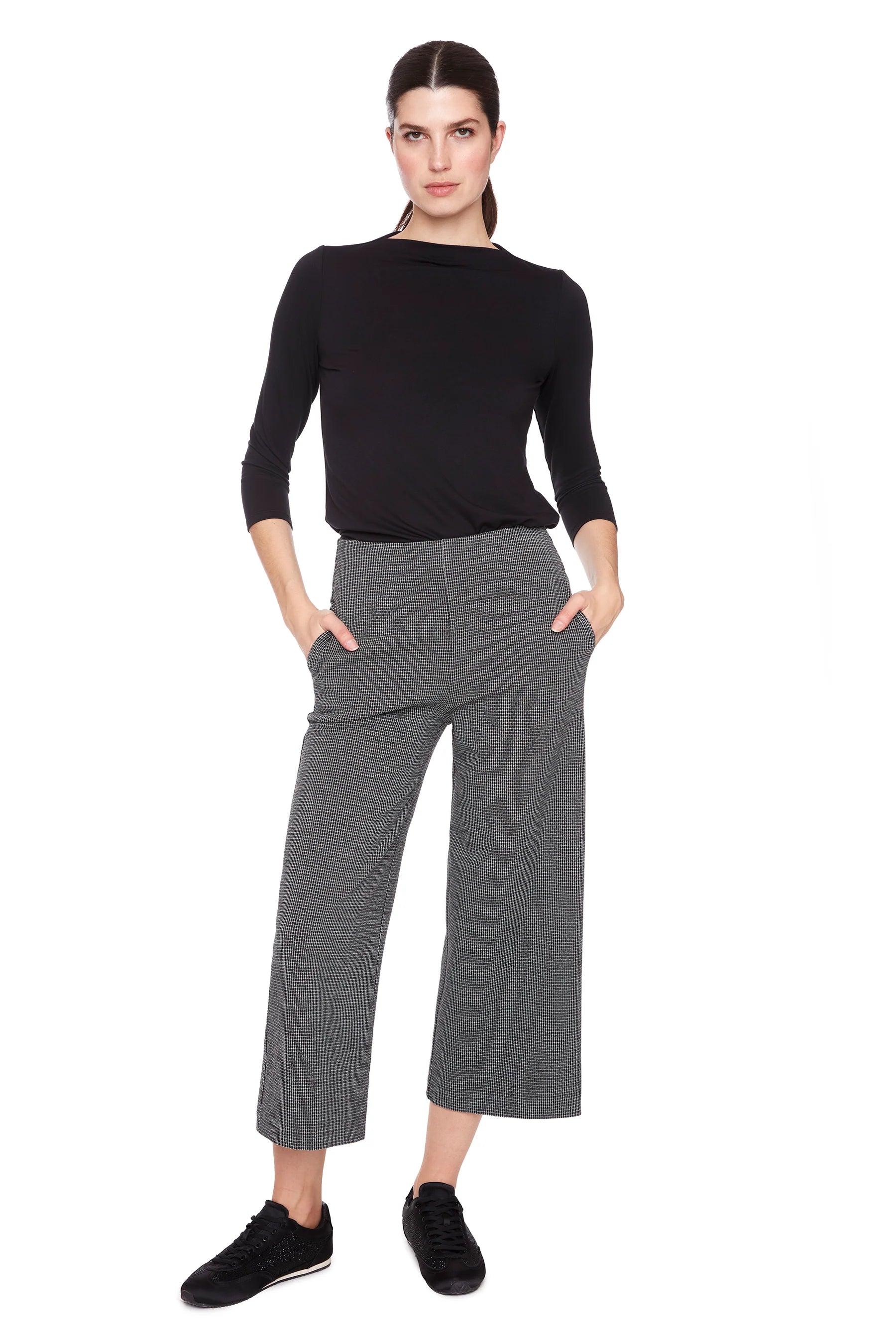 Check Knit Cropped Gaucho Pant