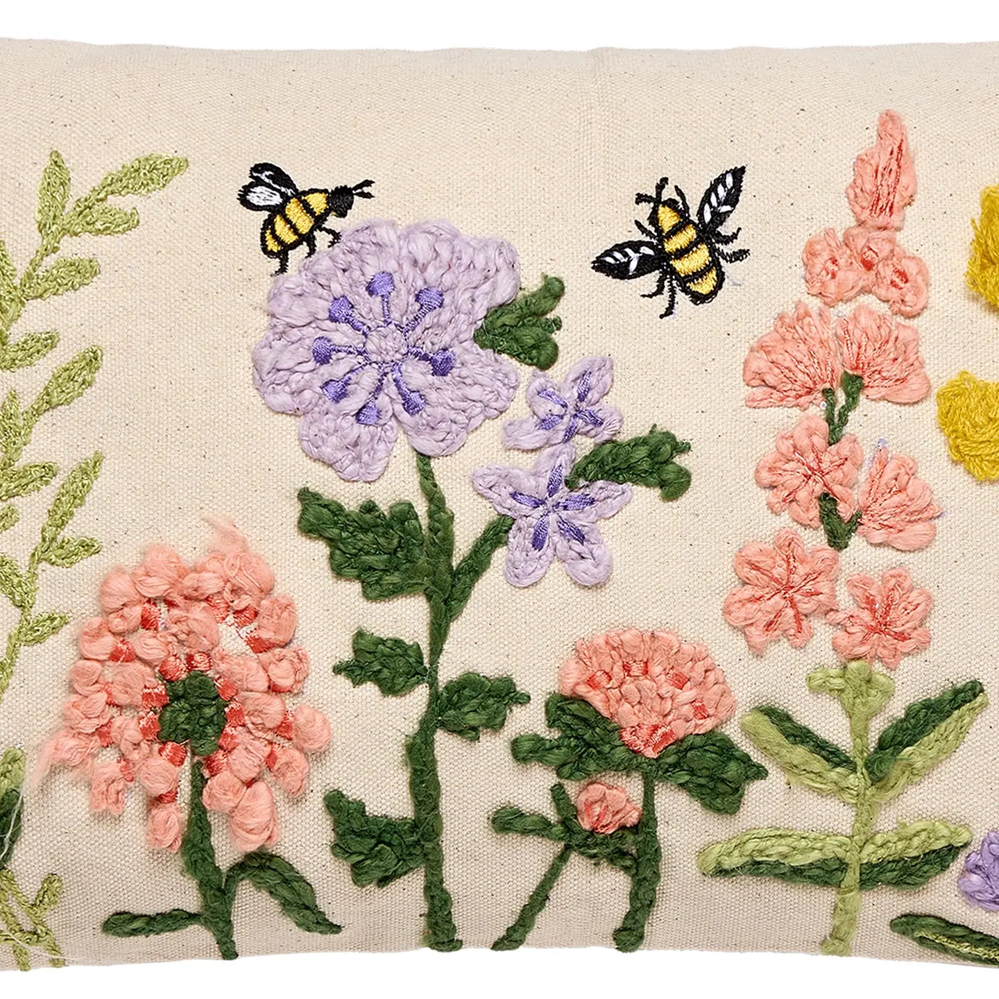 Floral Natural Field Embroidered Pillow