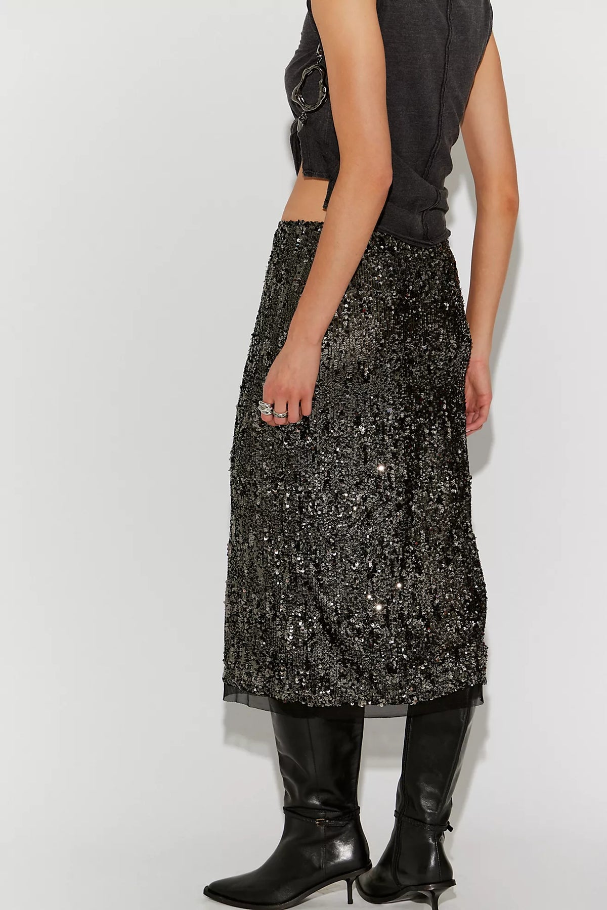 Party Trick Sequin Midi Slip Skirt