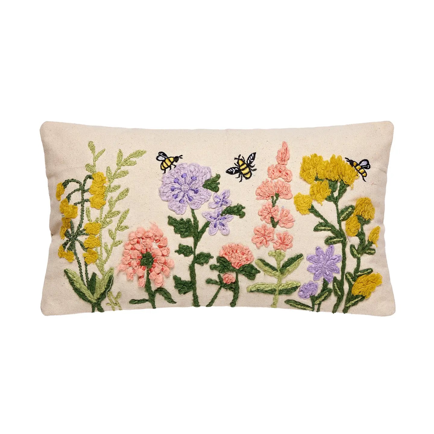Floral Natural Field Embroidered Pillow