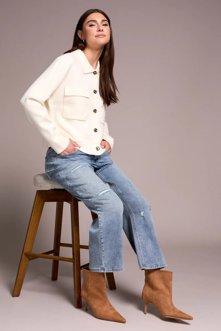 Double Knit Collared Sweater Cardigan