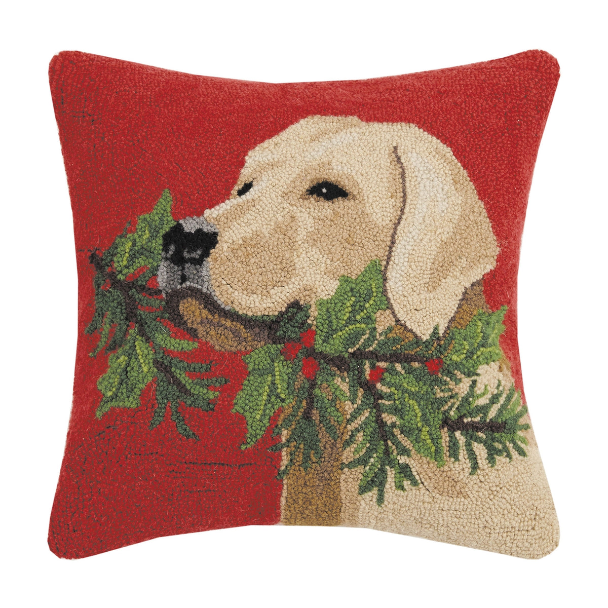Golden Lab Dog with Holly Branch Hook Pillow