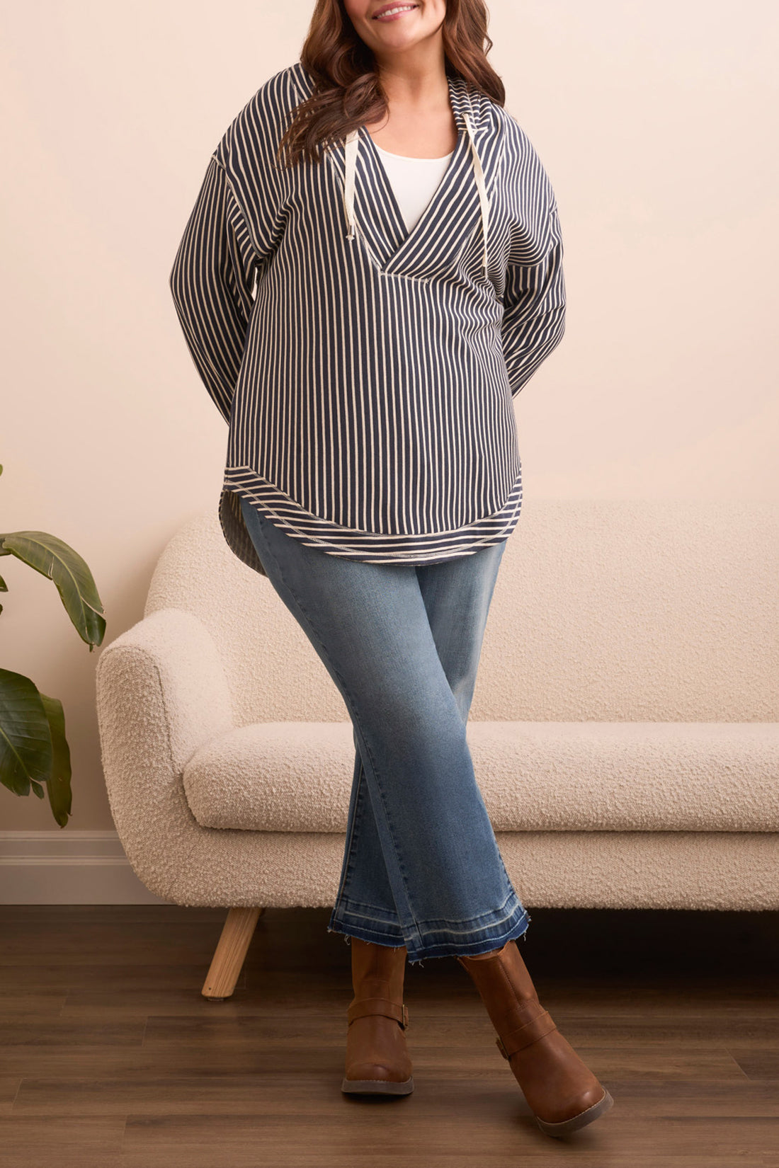 Striped Hooded Top