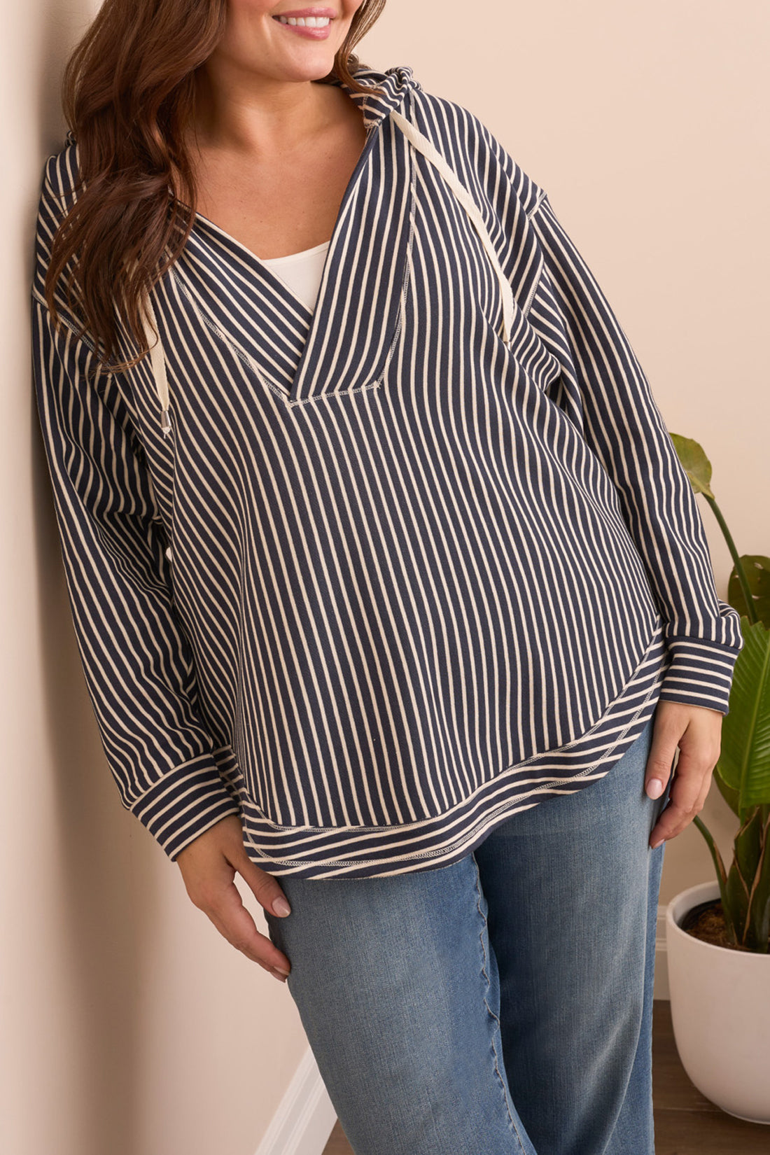 Striped Hooded Top