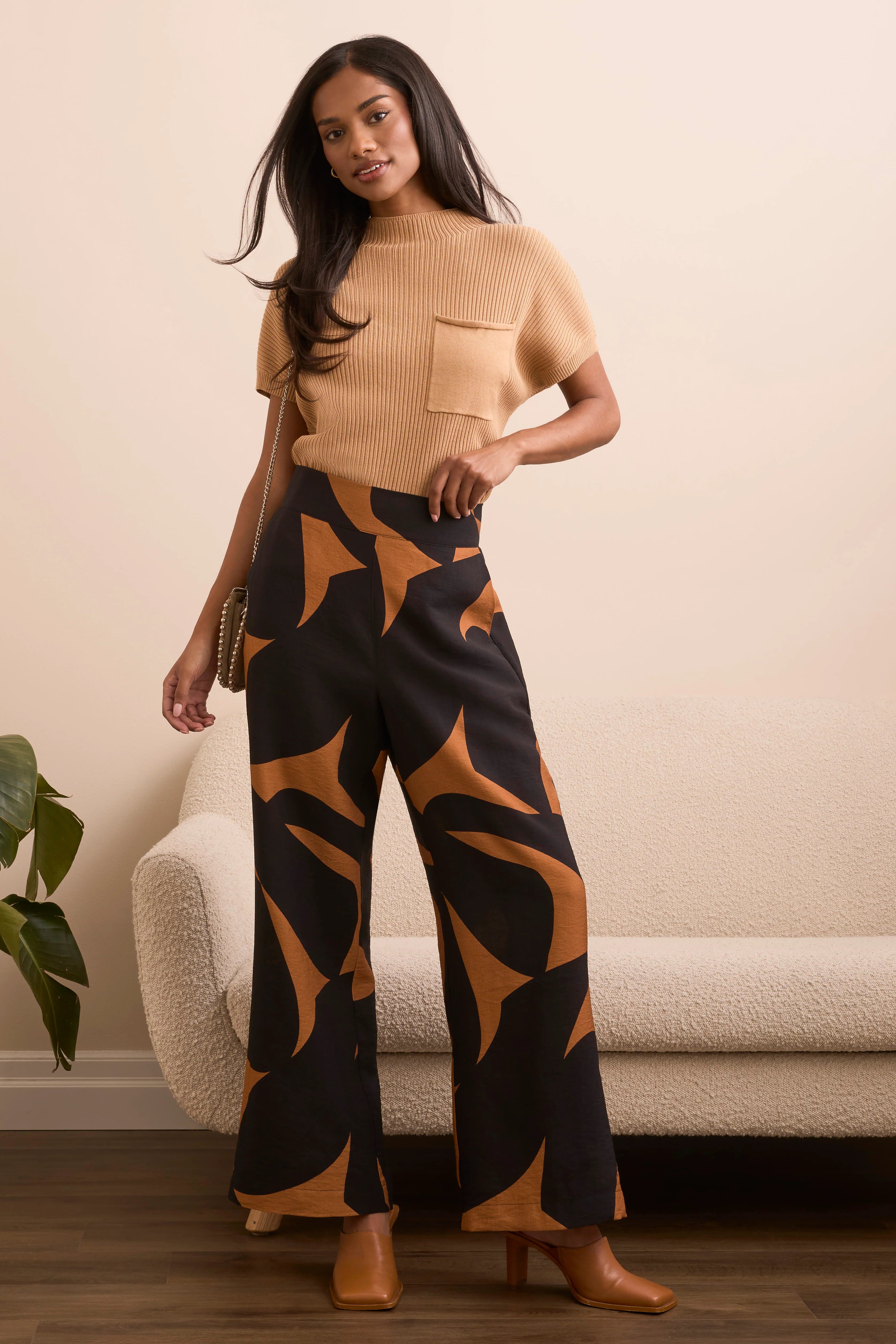 FLOWY ABSTRACT FLARE LEG PANTS