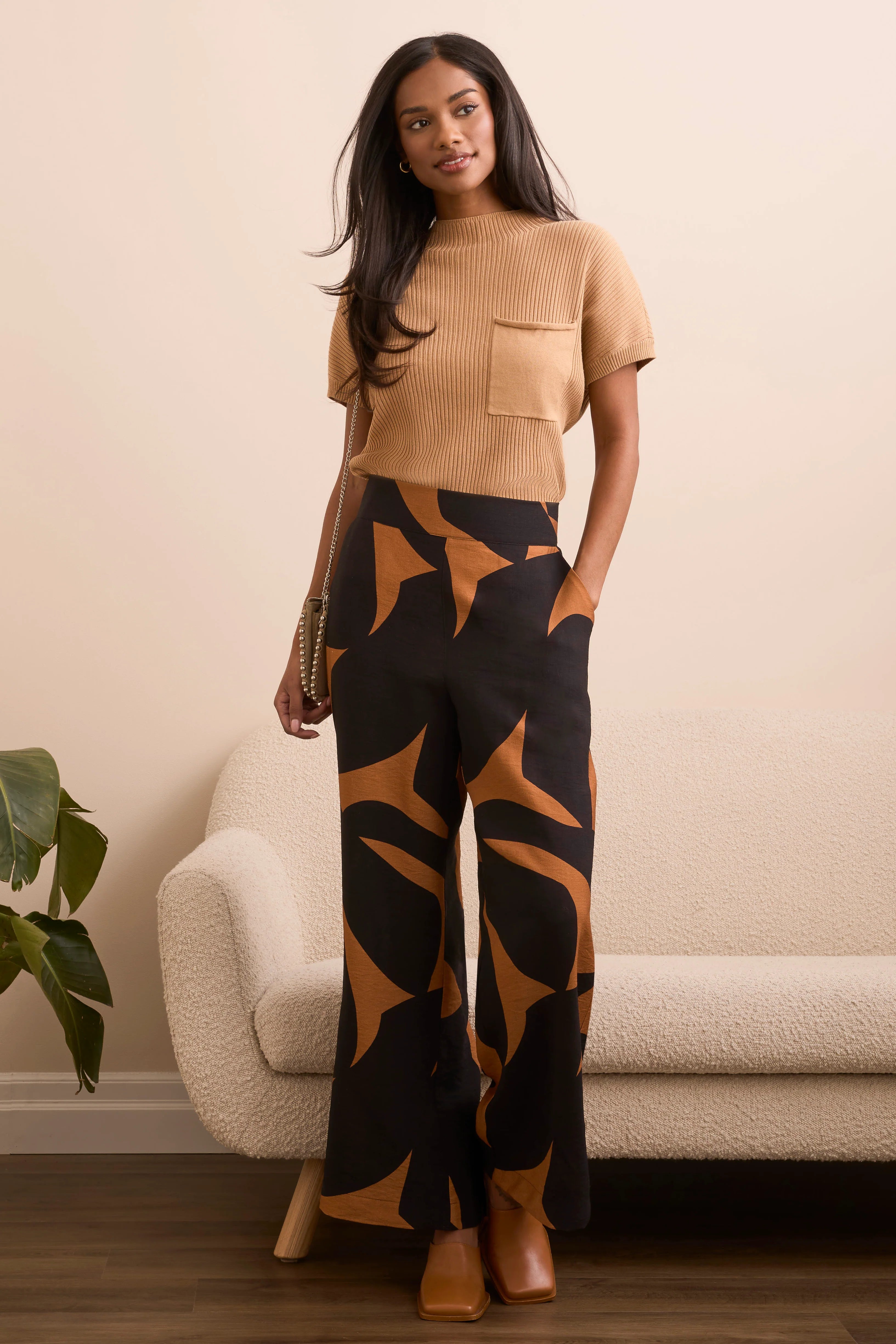 FLOWY ABSTRACT FLARE LEG PANTS