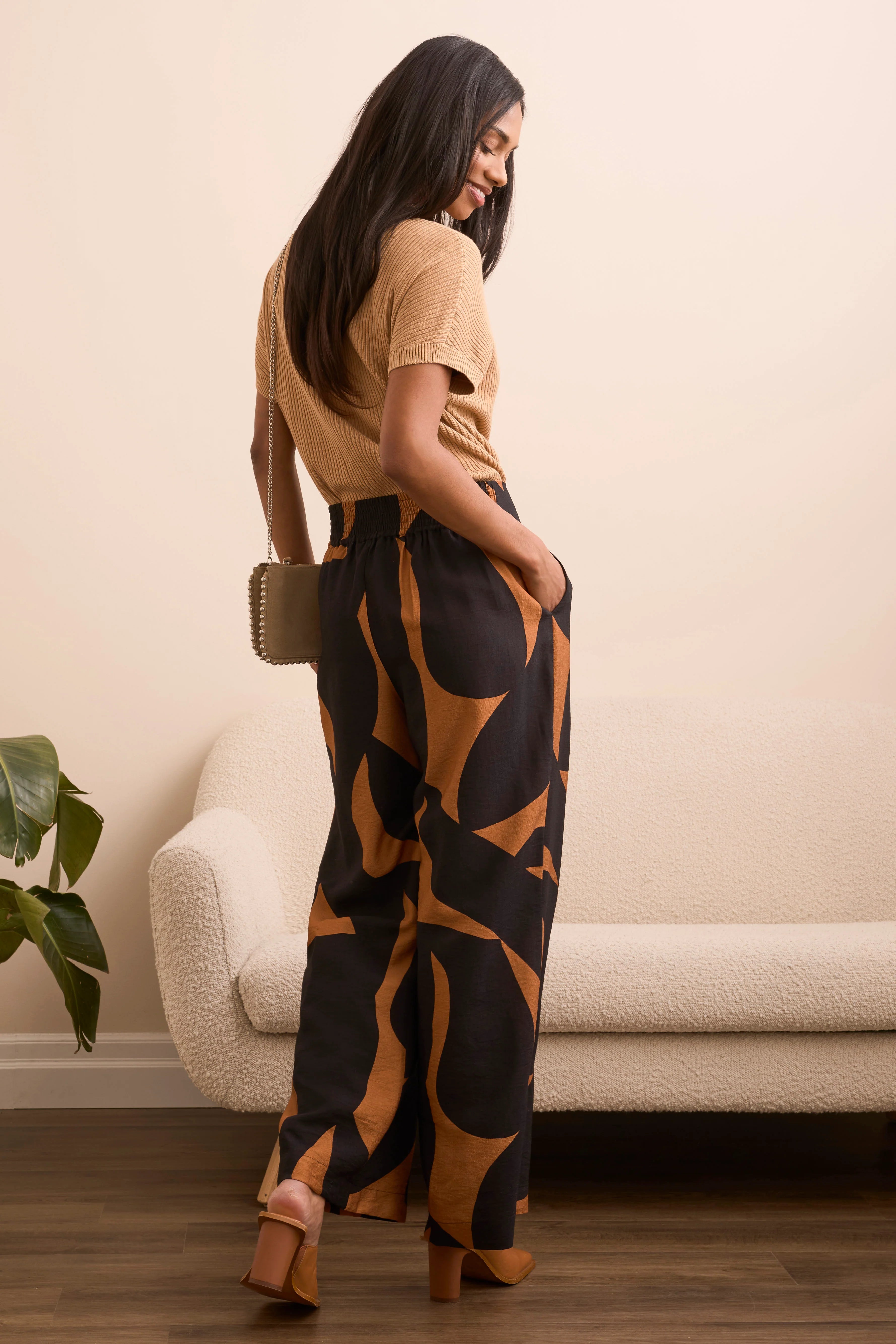 FLOWY ABSTRACT FLARE LEG PANTS
