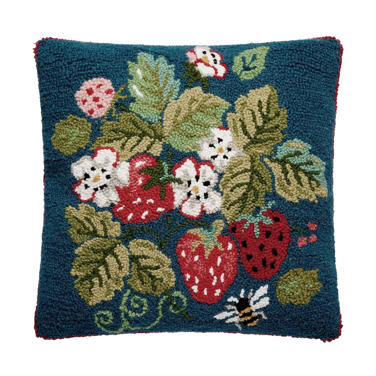 Vintage Strawberry Hooked Pillow