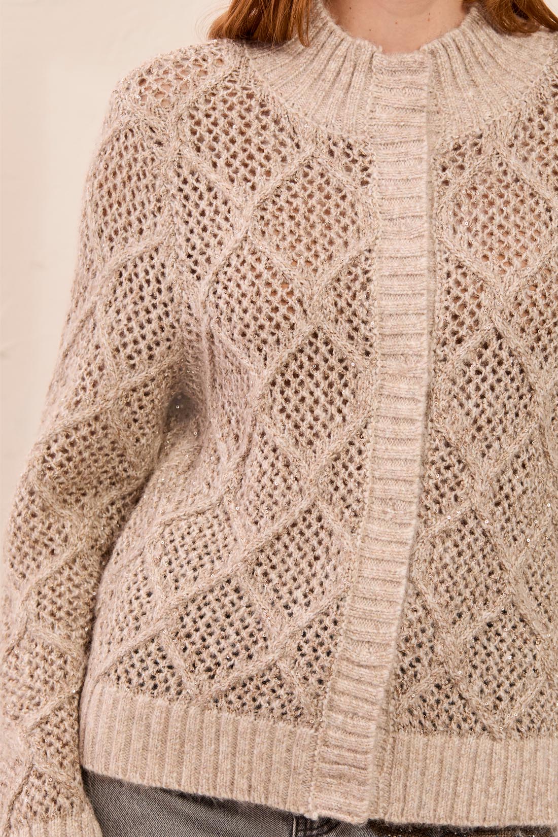 Mock Neck Sparkle Cardigan Sweater
