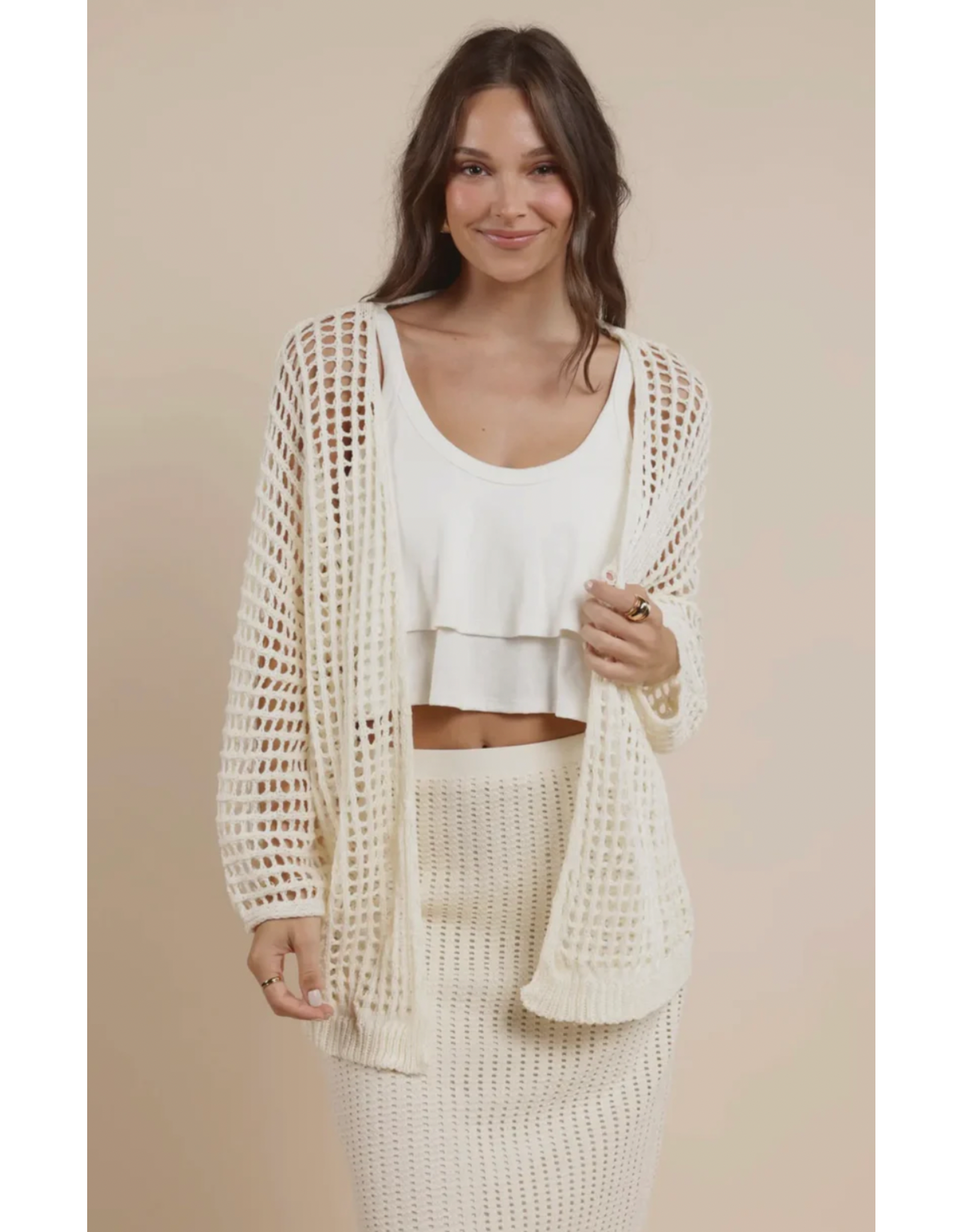 Peach Fuzz Open Knit Cardi