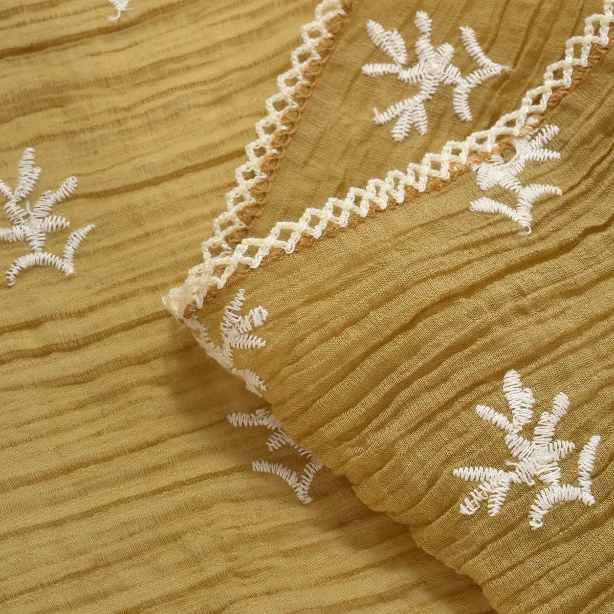 Floral Embroidered Lace Trim Triangle Scarf