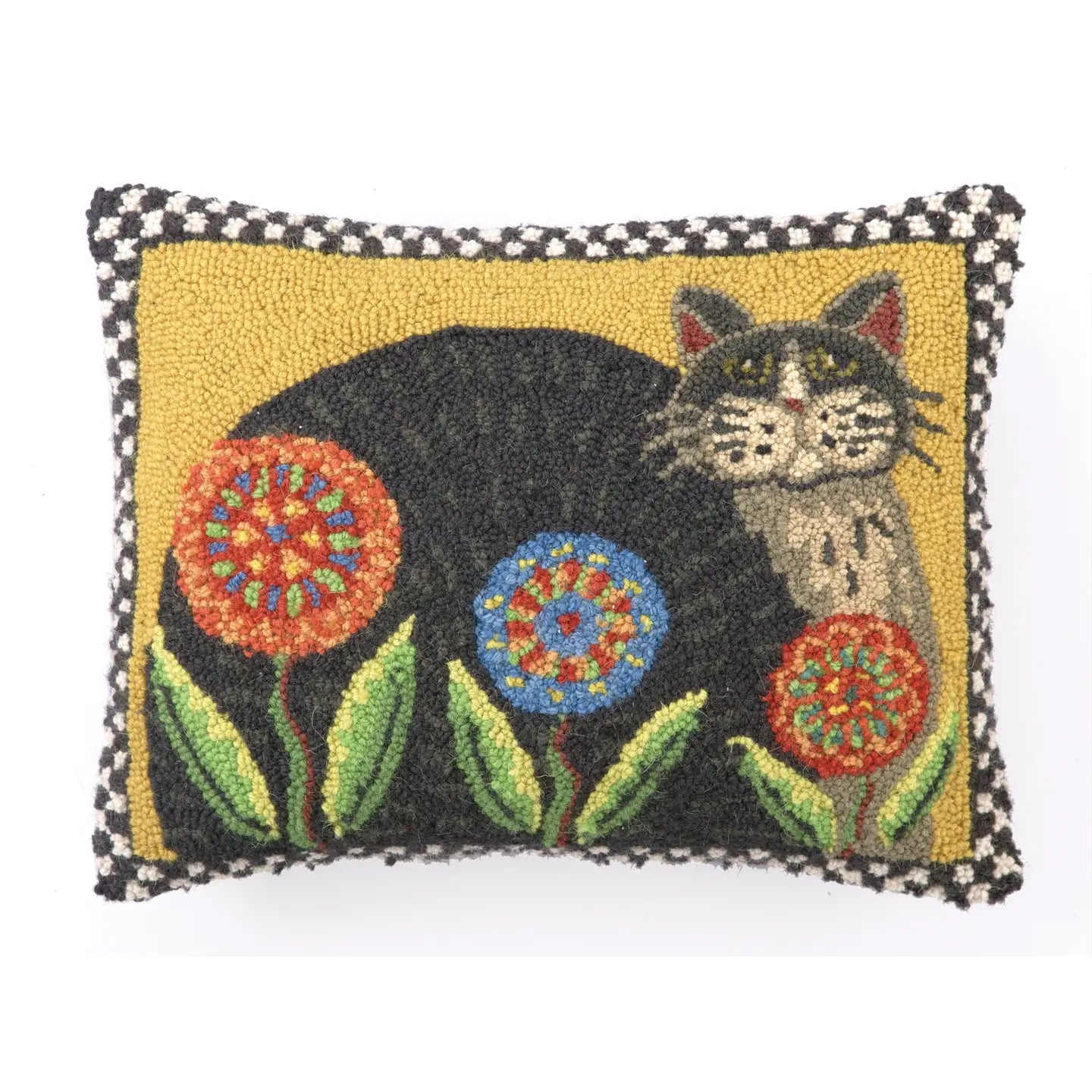 Penny Flower Cat Hooked Pillow