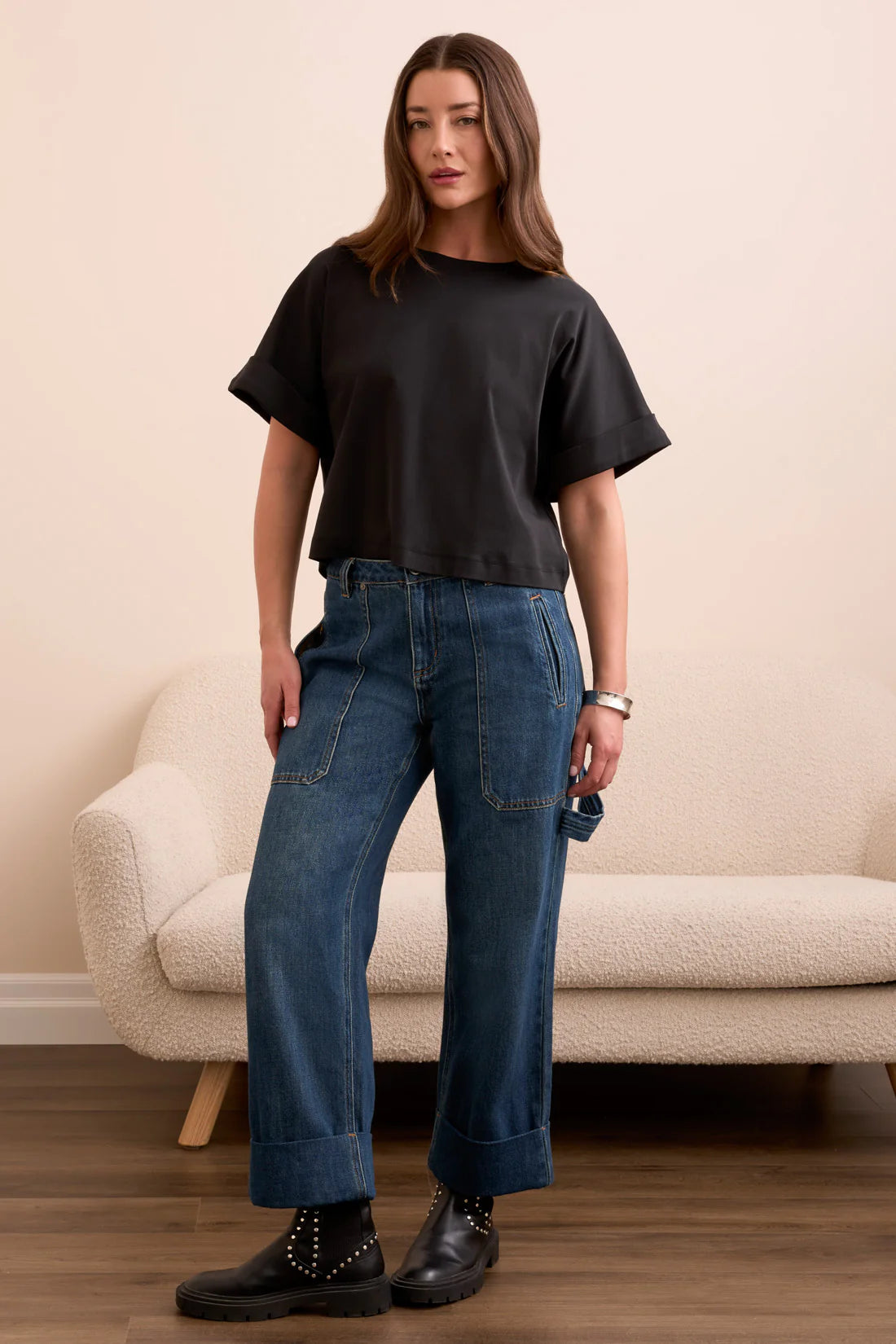 Crew Neck TShirt With Cuff Sleeve