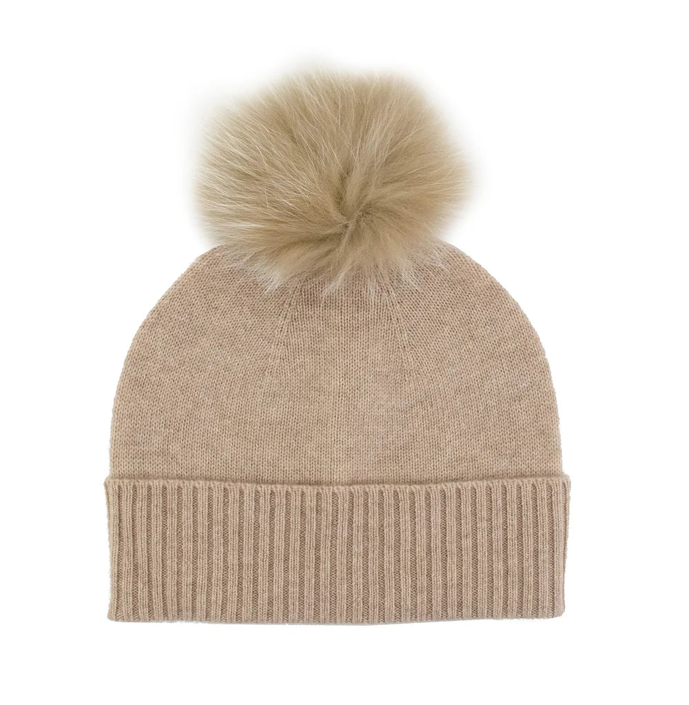 Cashmere Knitted Fox PomPom Hat