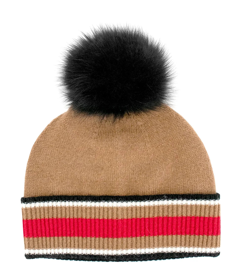 Knit Hat Contrast Striped Cuff