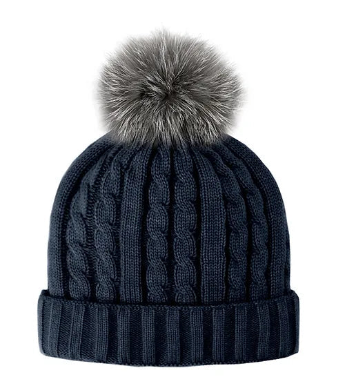 PomPom Cable Knit Beanie w Fleece Lining