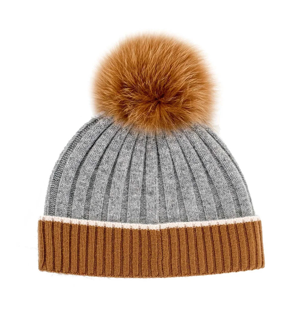 Contrast Cuff Knit PomPom Hat