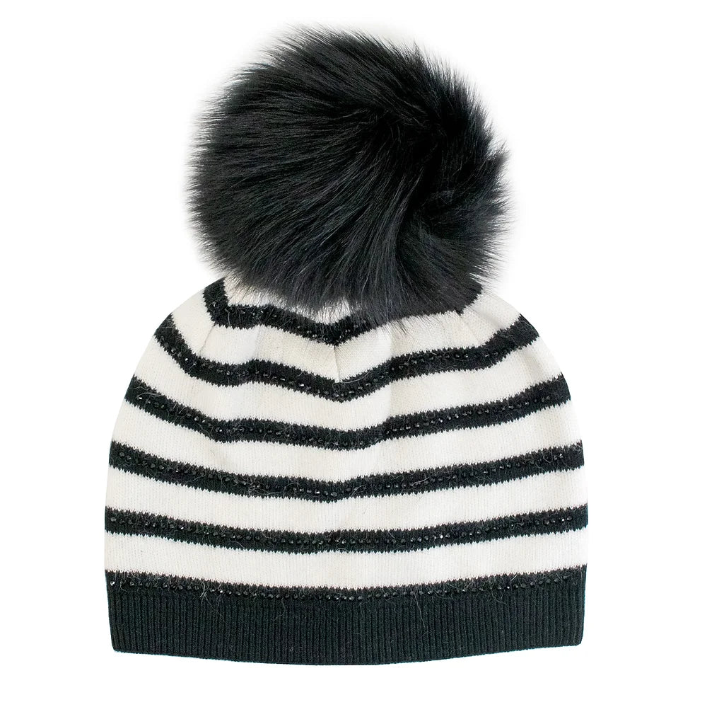 Knit Striped PomPom Beanie