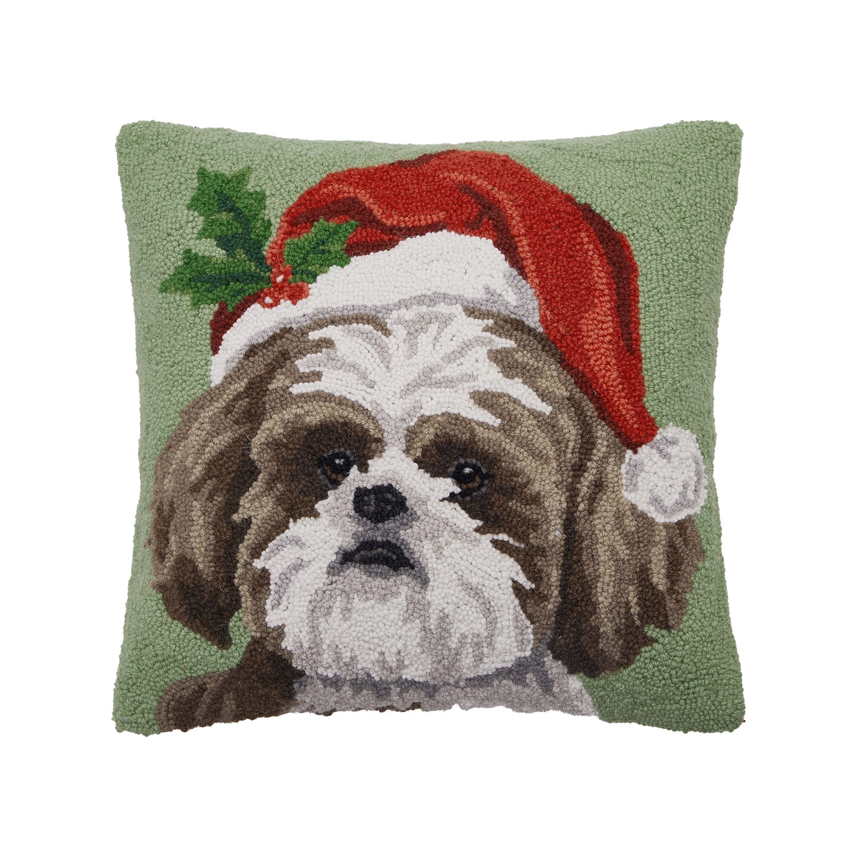 Festive ShihTzu Hooked Pillow