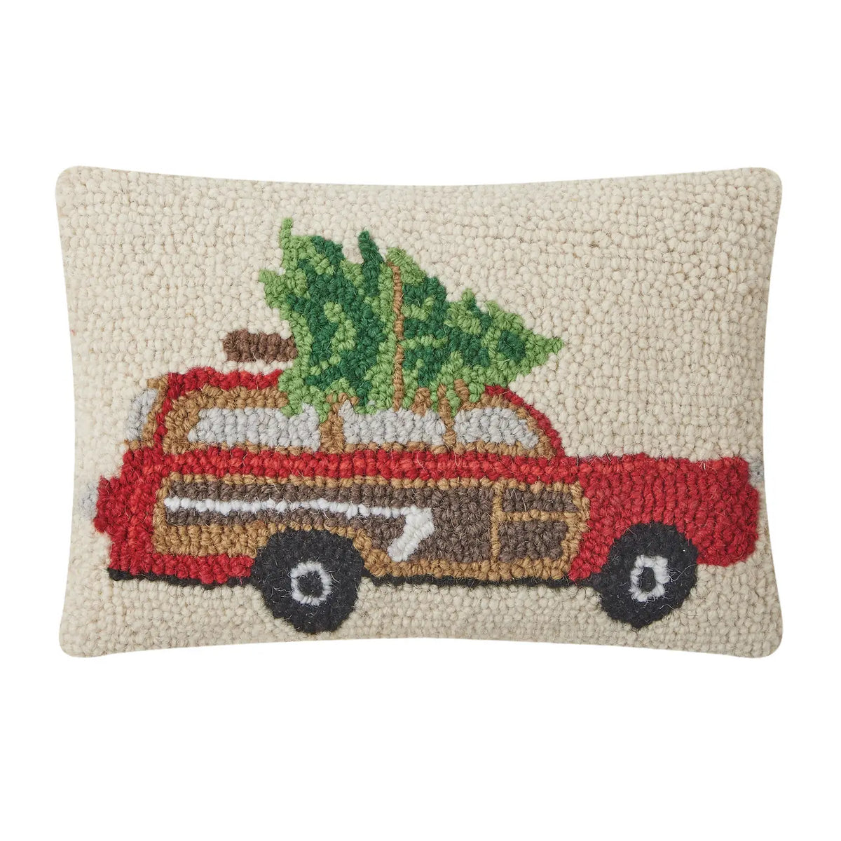 Christmas Station Wagon Hooked Pillow