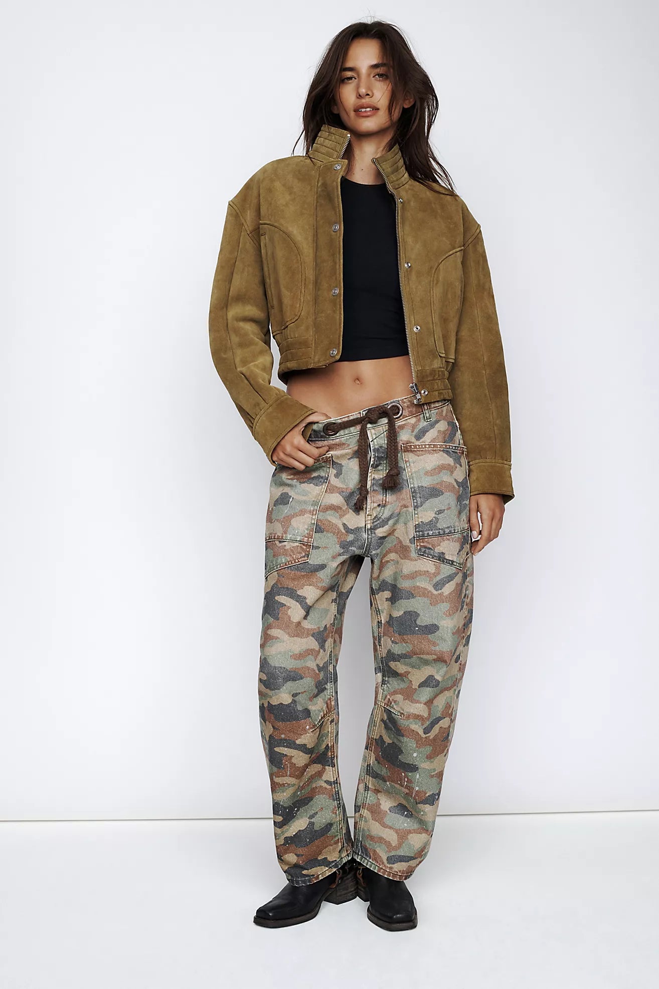 We The Free Moxie Printed Low-Slung Barrel Jeans