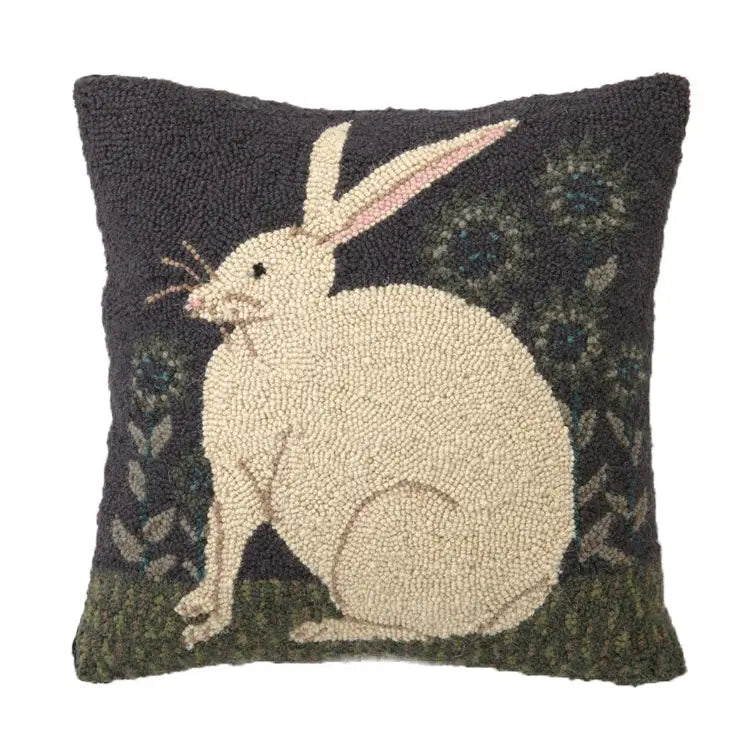 Hare with Sunflowers Hooked Pillow