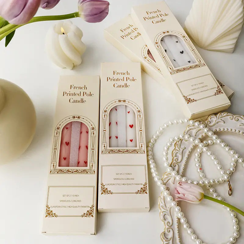 French Printed Heart Candles