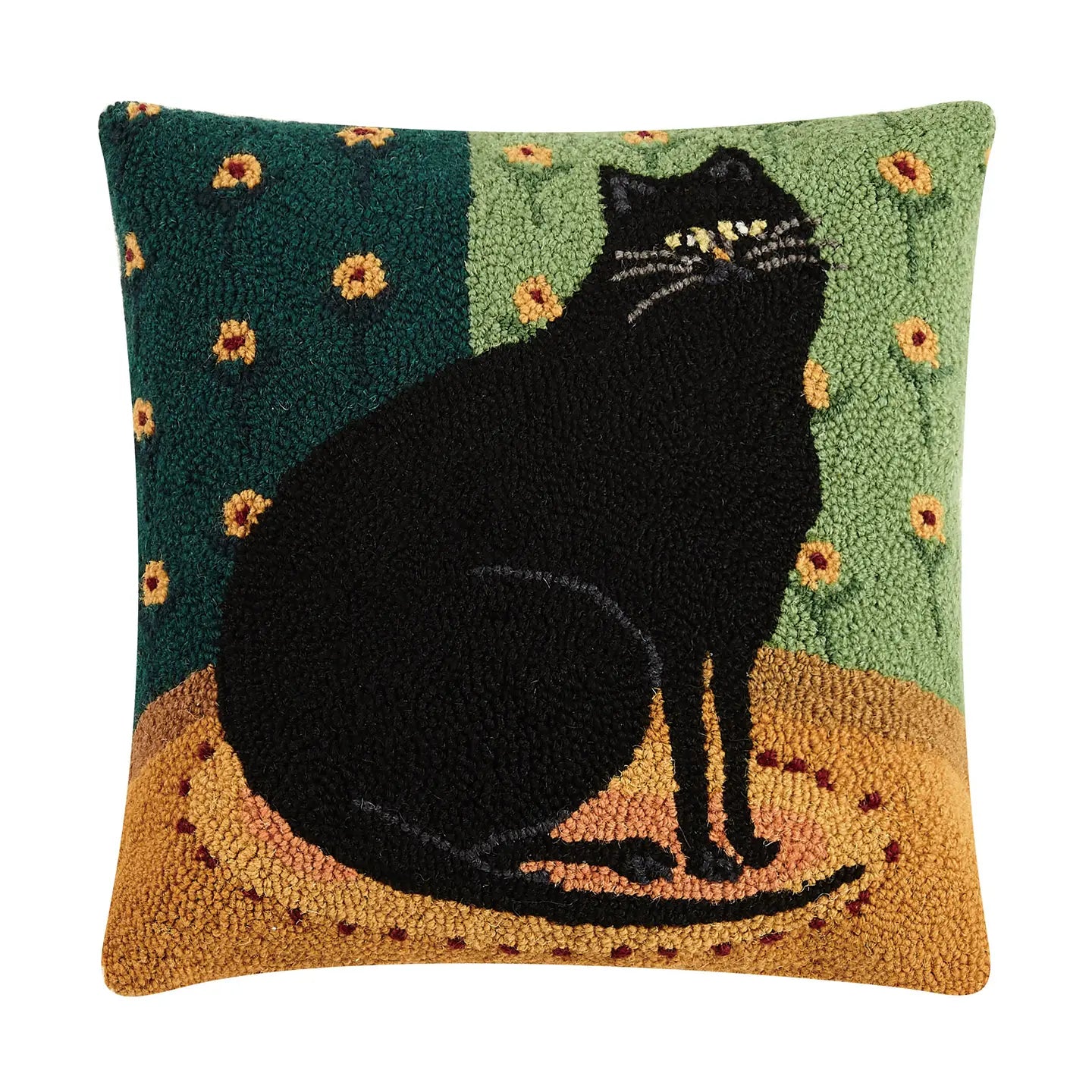 Black Cat in Corner Hooked Pillow