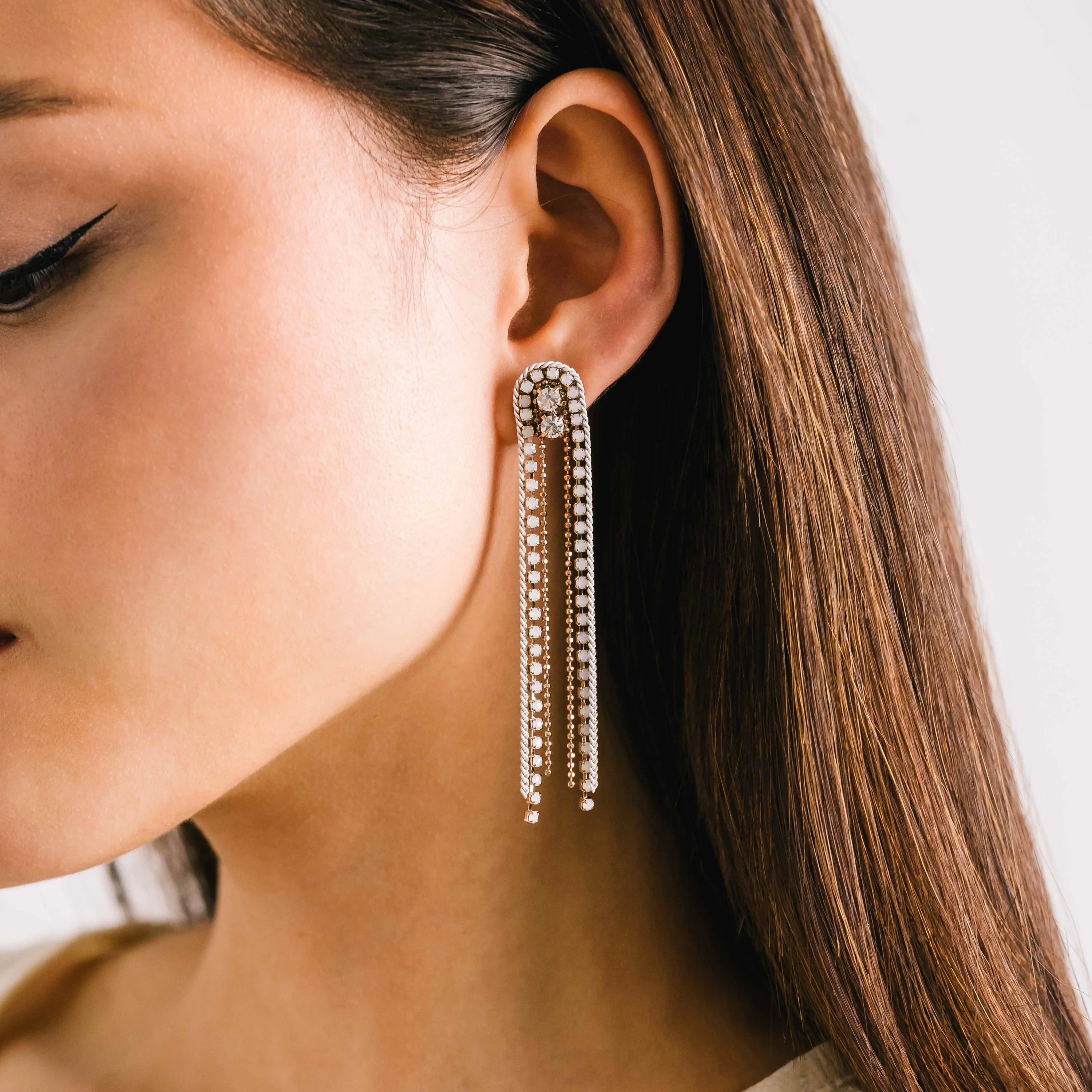 Astaire Fringe Earrings White