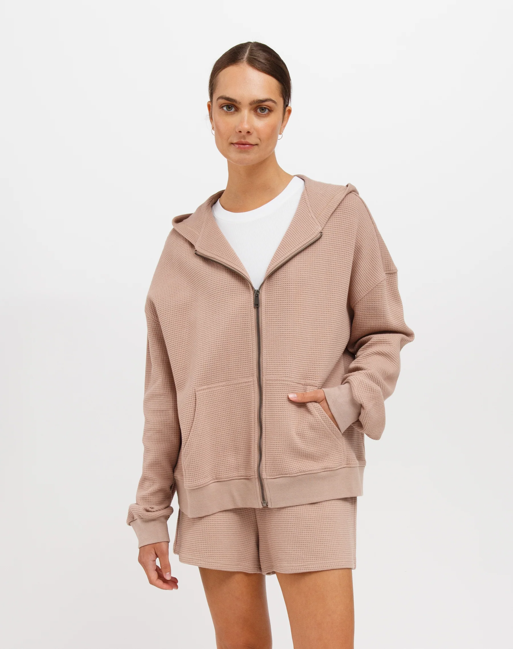 Waffle Oversized Zip-Up Hoodie