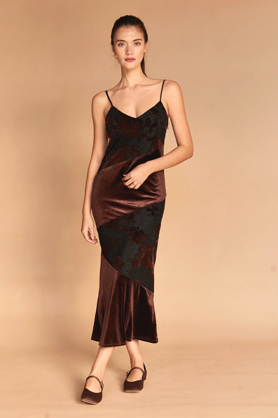 Janice Burnout Velvet Midi Dress