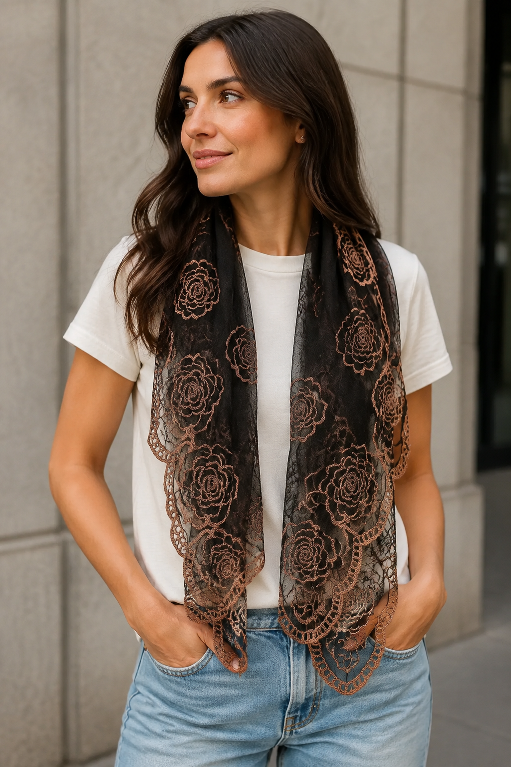Rose Lace Embroidered Scarf