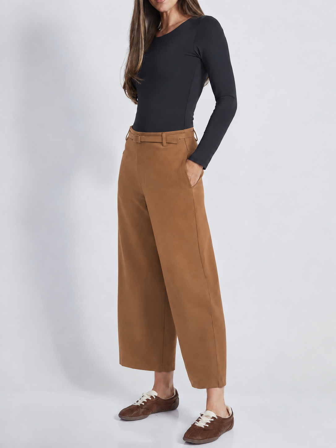 Belted Solid Ponte 25" Goucho Pants