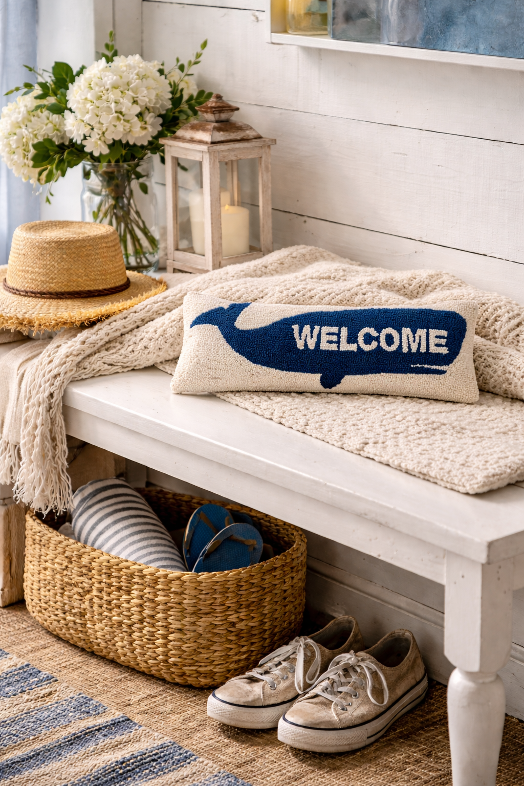 Welcome Whale Hooked Pillow