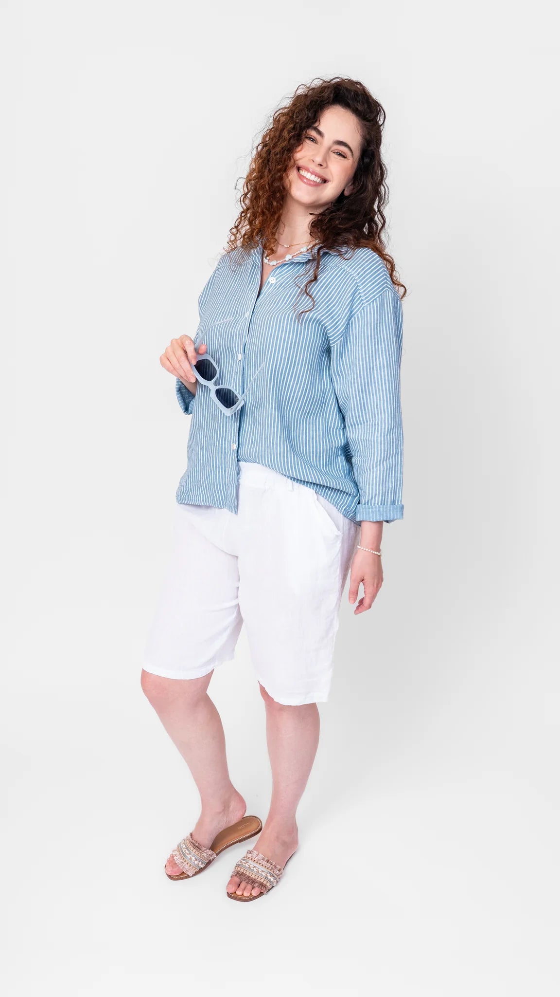 Linen Stripe Button Up