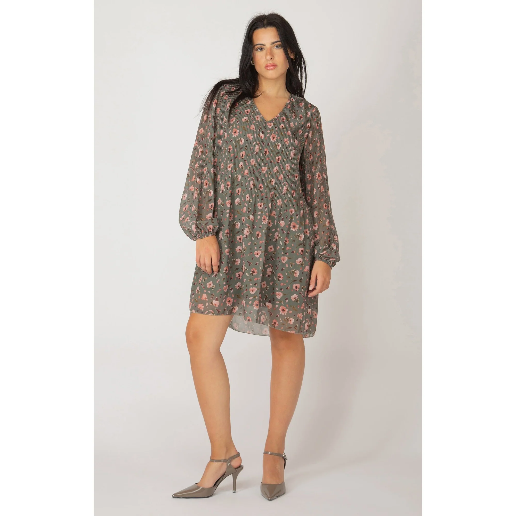 Dex Long Sleeved Pleated A-Line Dress