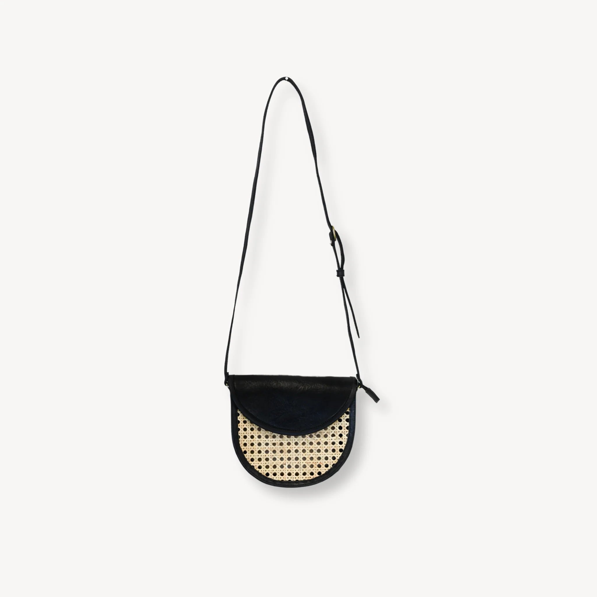 Half Moon Leather Bag Cane Accent