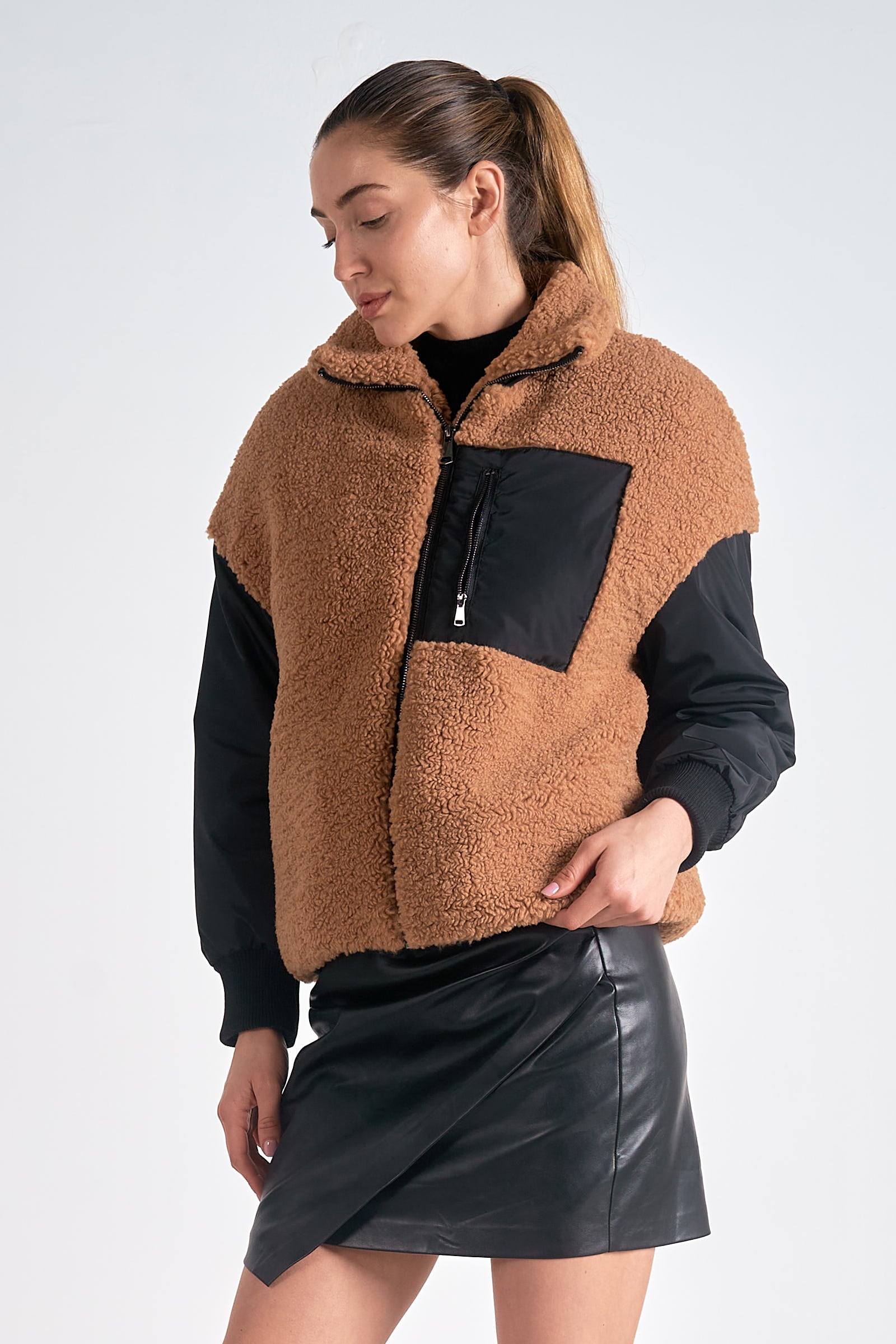 Elan Faux Fur Colour Block Vest